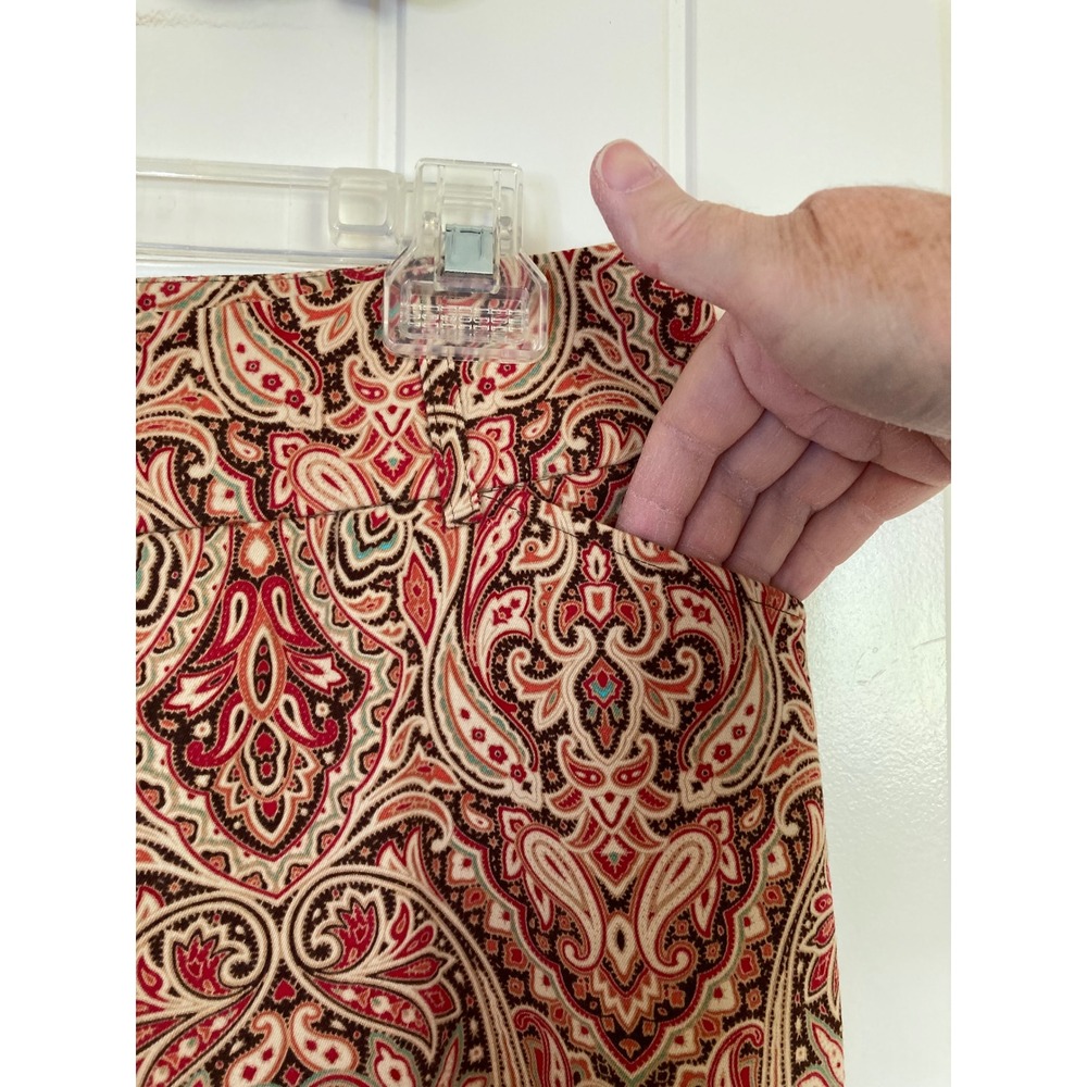 Harolds Womens Size 6 Paisley Print Cotton Span Straight Leg‎ Trousers Red Brown - Picture 3 of 8